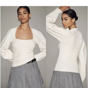 Anthropologie Maeve Square-Neck Wide Sleeve Sweater Ivory Size Small